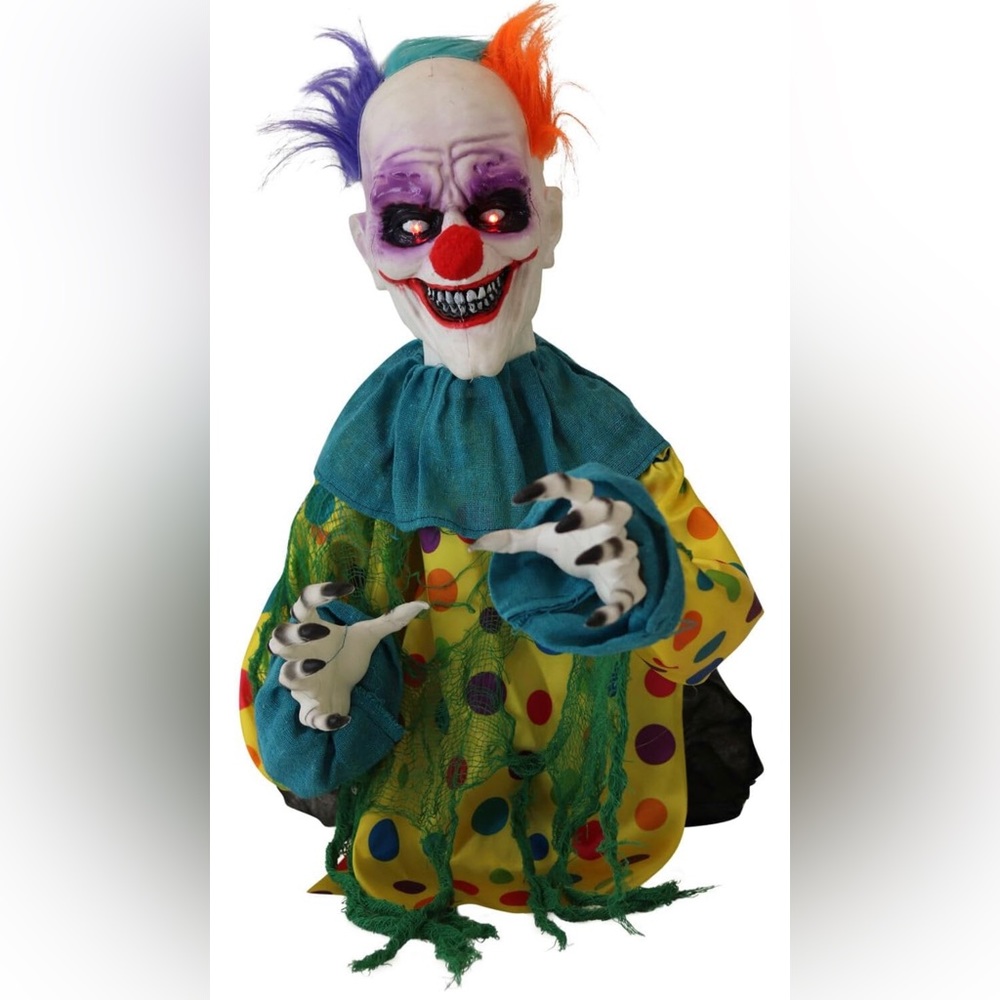 Talking Clown Groundbreaker Skeleton Clown Prop; Touch Activated Animatronic 19”